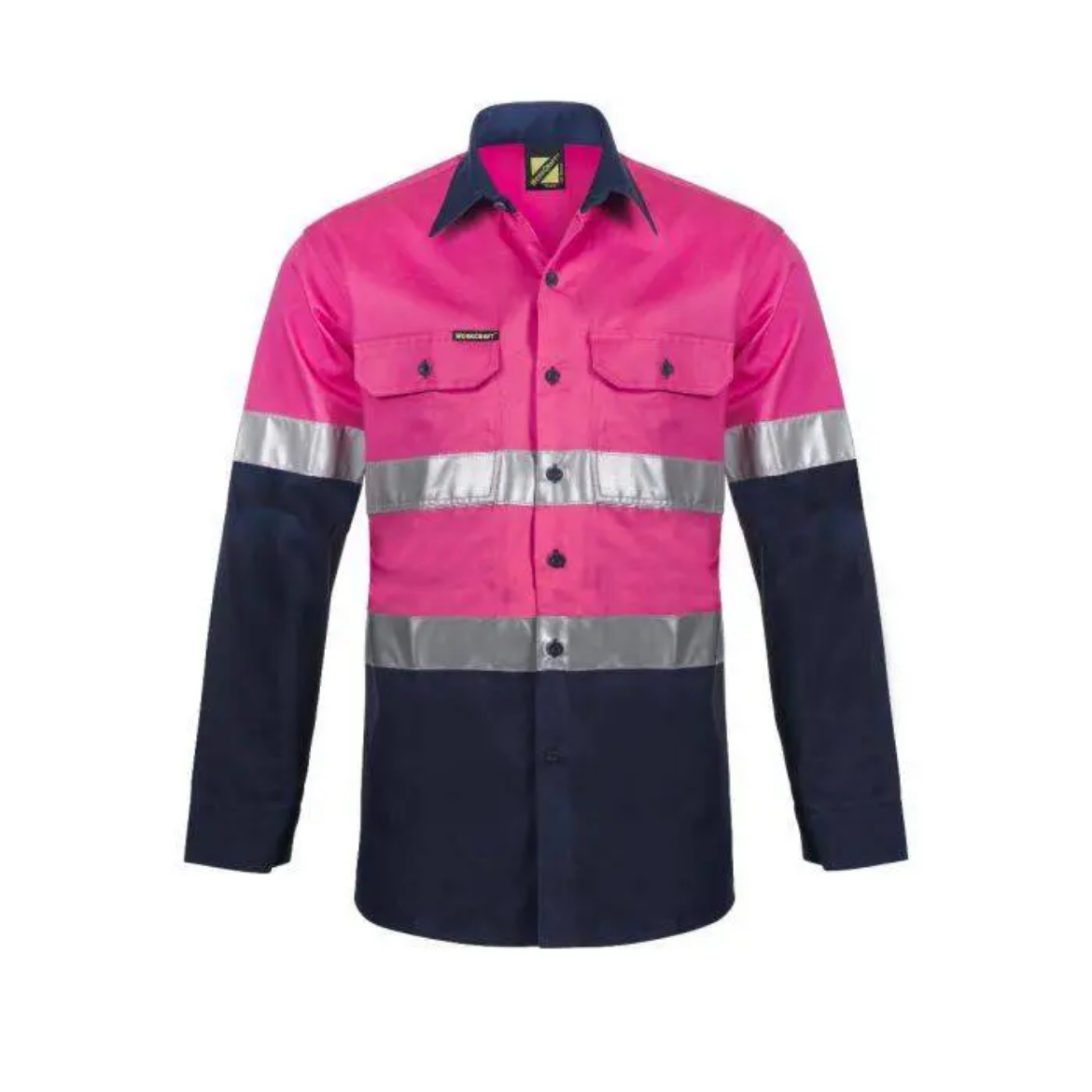 Picture of WorkCraft, Lightweight Two Tone Long Sleeve Vented Cotton Drill Shirt With CSR Reflective Tape - Night Use Only